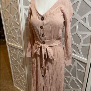Dress Barn Blush Long Sleeve Button-Down Dress